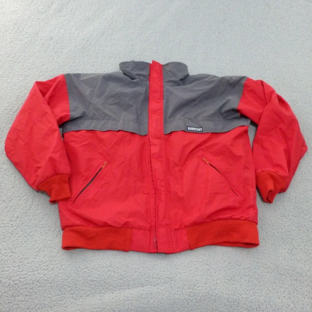 Vintage Lands End Gore-Tex Squall Jacket Mens Large Red Grey Fleece Lined USA